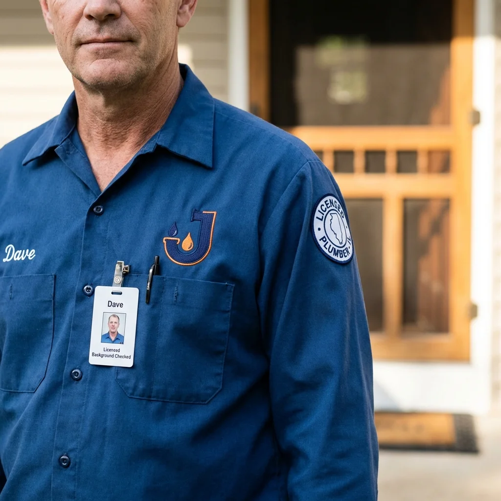 Licensed plumber showing ID badge in Petaluma, CA