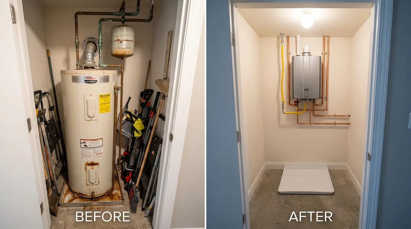 Tank water heater versus wall-mounted tankless unit comparison for Petaluma, CA homeowners