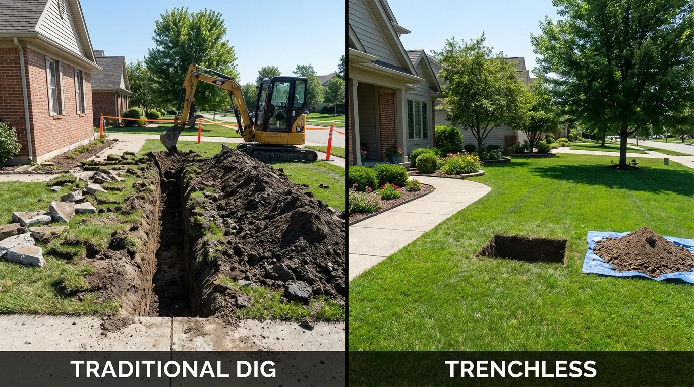 Trenchless sewer repair with minimal yard damage versus traditional excavation in Petaluma, CA